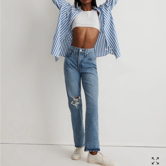 Madewell Denim - Madewell The Perfect Vintage Straight Jean Kingsbury Wash Knee-Rip Edition